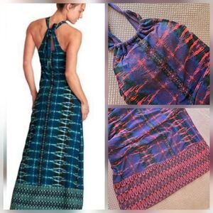 Athleta Santan Blue and Red Patterned Maxi Dress